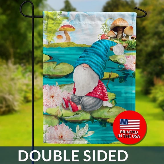 Gnome Pond Double Sided Flag Lotus Leaf Gnome Zen Water Garden Magic 1