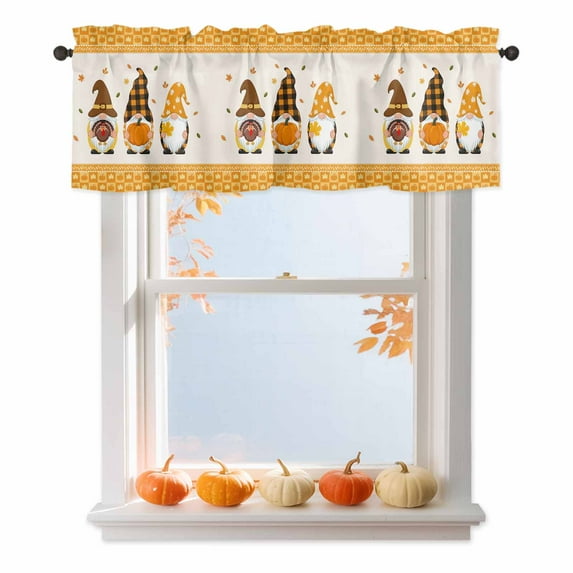 Gnome Pumpkin Turkey Valances for Windows, 54 x 18in, It's Fall Y'all Maple Leaf Thanksgiving Rod Pocket Kitchen Valance Curtain Light Filtering Window Treatments for Living Room Bedroom, 1 Panel