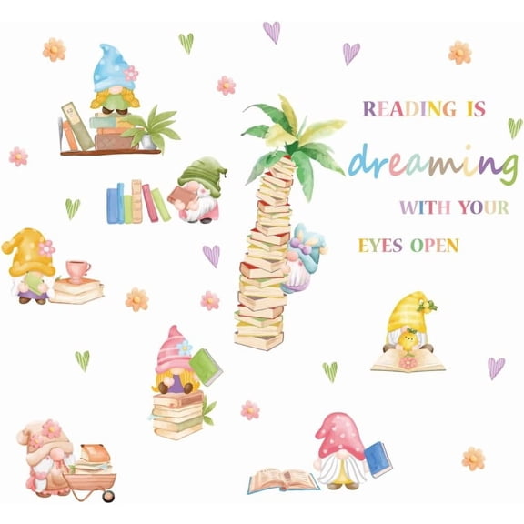 Gnome Reading Wall Decals Books Wall Sticker Reading is Dreaming with Your Eyes Open Peel and Stick