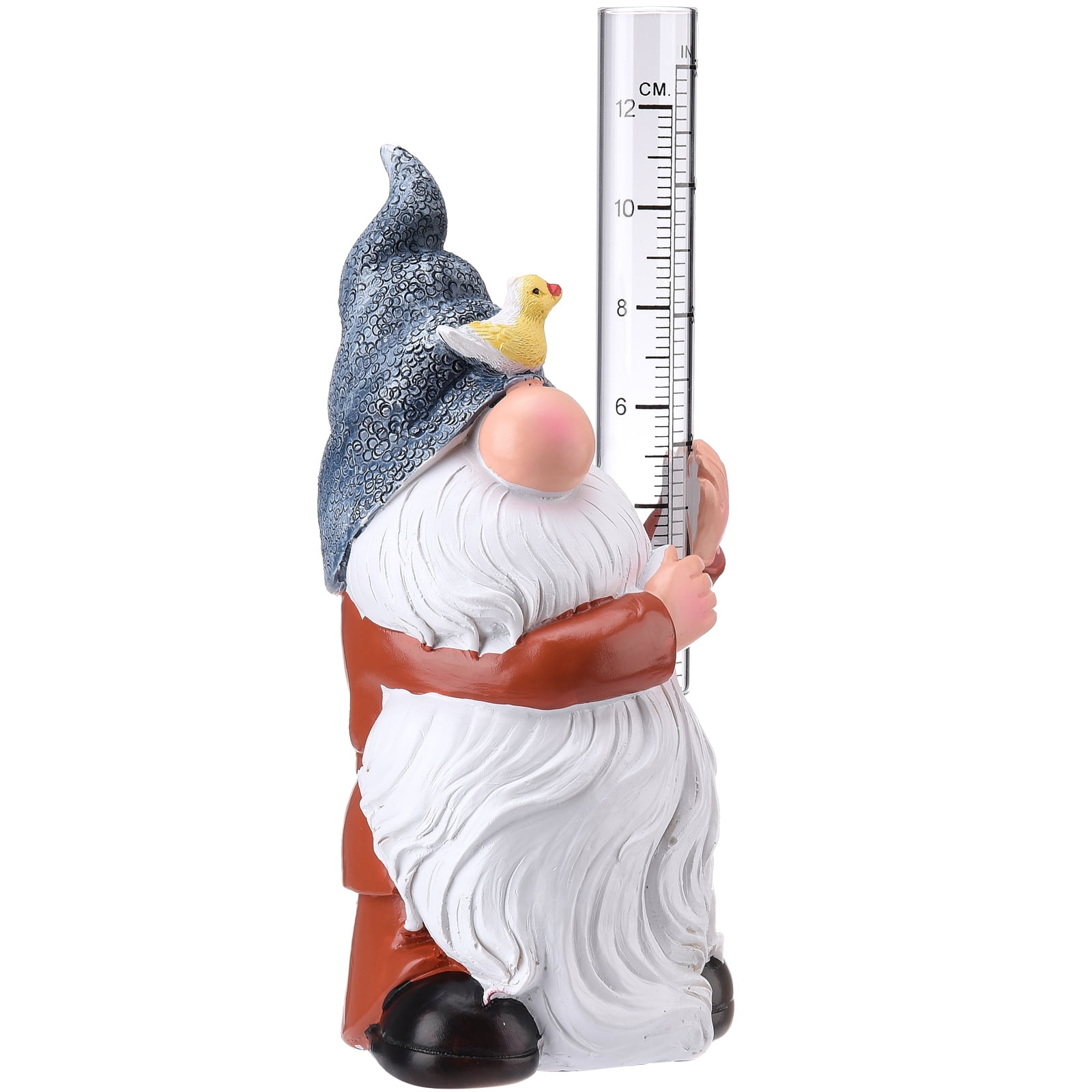 Gnome Resin Rain Gauge Garden Statue With Hand Drawn Rain Gauge For