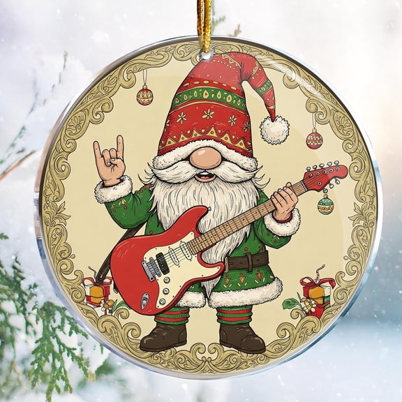 Gnome Rock Hand Sign 4 - Heavy Metal Gnomes Electric Guitar- Emo Goth Rockstar - Christmas Ornaments - Christmas Decorations - 4 in Acrylic - Funny Gag Gifts - White Elephant - Stocking Stuffers A1