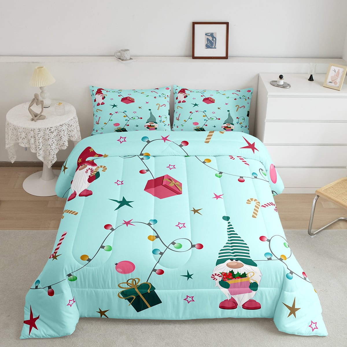 Gnome Santa Claus Comforter Set For Kids, Merry Christmas Bedding Set