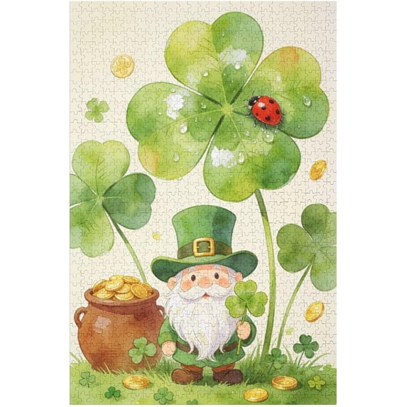 Gnome Shamrock 1000 Pieces Jigsaw Puzzle for Adults, Irish Holiday Puzzle, Completed Size 30 x 20 in, Relaxing Seasonal Game Night