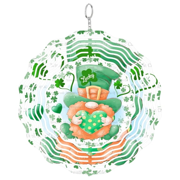 Gnome Shamrock 3D Wind Spinner Window Hanging Decor St Patricks Day Green