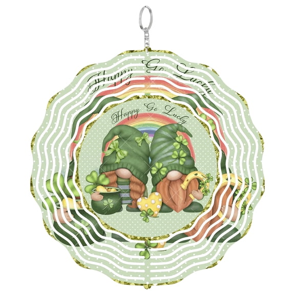 Gnome Shamrocks 3D Wind Spinner Window Decor St Patricks Theme Green Rainbow