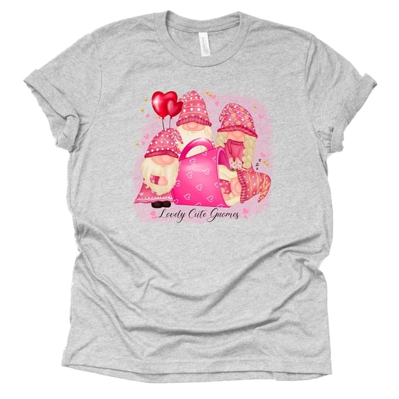 Gnome Shirt, Love Cute Gnomes Shirt, Valentines Day Shirt, Hearts Shirt, Unisex Short Sleeve Shirt (Gray, X Large)