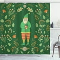 thumbnail image 1 of Gnome Shower Curtain, Botanical Herbs Branches Flowers with Man with a Beard Classic Motif, Fabric Bathroom Set with Hooks, 69W X 75L Inches Long, Forest Green Ginger, by Ambesonne, 1 of 3