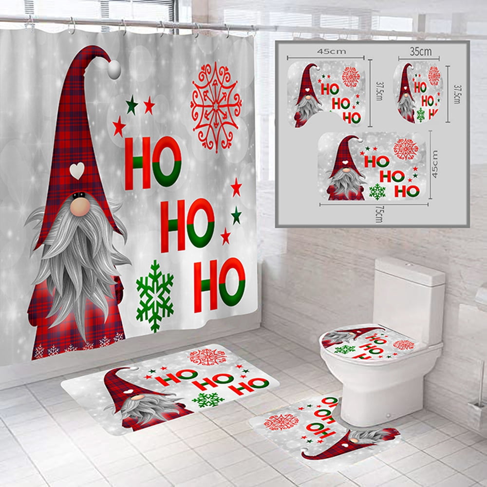 Gnome Shower Curtain Set For Bathroom, Merry Christmas Holiday Shower ...