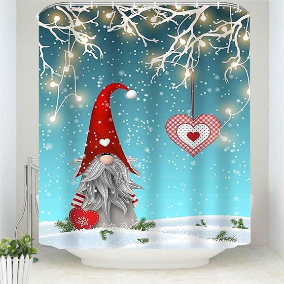 Gnome Shower Curtains for Bathroom, Cute Christmas Gnome Let it Snow Fabric Shower Curtain, Winter Xmas Holiday Bathroom Curtain Set with Hooks 72 by 72 inches