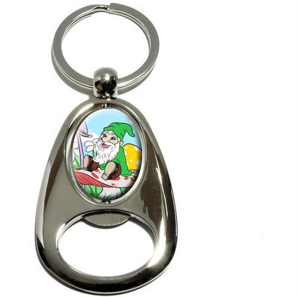 Gnome Sitting on Mushroom, Lawn Clover Flowers Fantasy, Chrome Plated