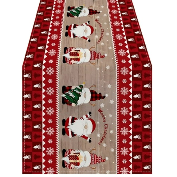 Gnome Snowman Print Tablecloth, Festive Winter Holiday Decoration With Charming Gnome & Snowman Patterns Design, 33X183Cm Linen Table Cover For Kitchen Dining Room