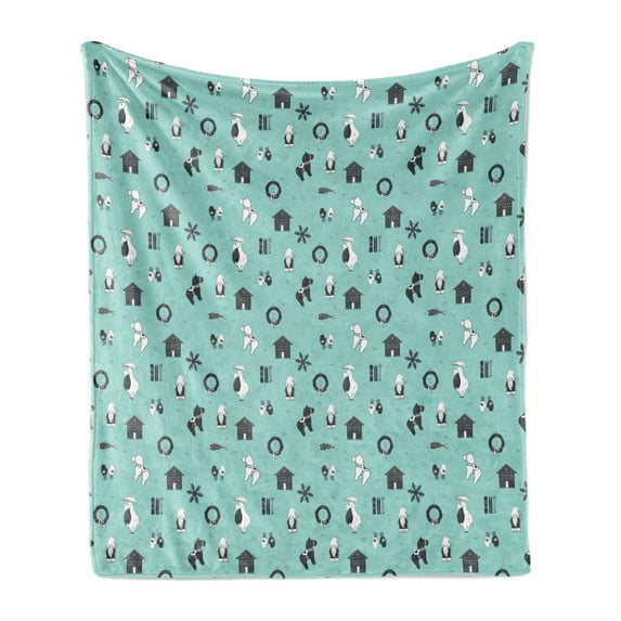 Gnome Soft Flannel Fleece Throw Blanket, Noel Scandinavian Nordic Moose Viking Wooden House Graphic, Cozy Plush for Indoor and Outdoor Use, 50" x 60", Charcoal Grey Seafoam, by Ambesonne