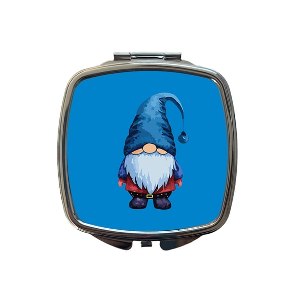 Gnome Standing Blue Hat Travel Makeup Handbag Purse Small Pocket Compact Mirror
