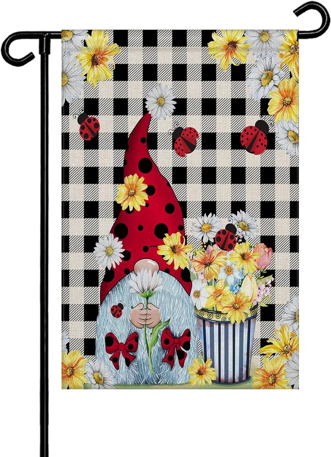 Gnome with Summer Ladybug Garden Flags, Double Sided Burlap Garden Flag