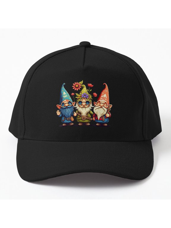 Gnome Sunflower Baseball Hat, Hippie Peace and Love Garden Character Design, Classic Cap