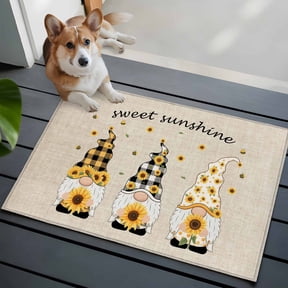 Gnome Sunflower Front Door Rugs 2x3 ft Farm Yellow Flower Sweet Sunshine Vintage Small Rug for Entryway Non Slip Washable Bathroom Door Mat Absorbent Floor Mat for Indoor Entrance