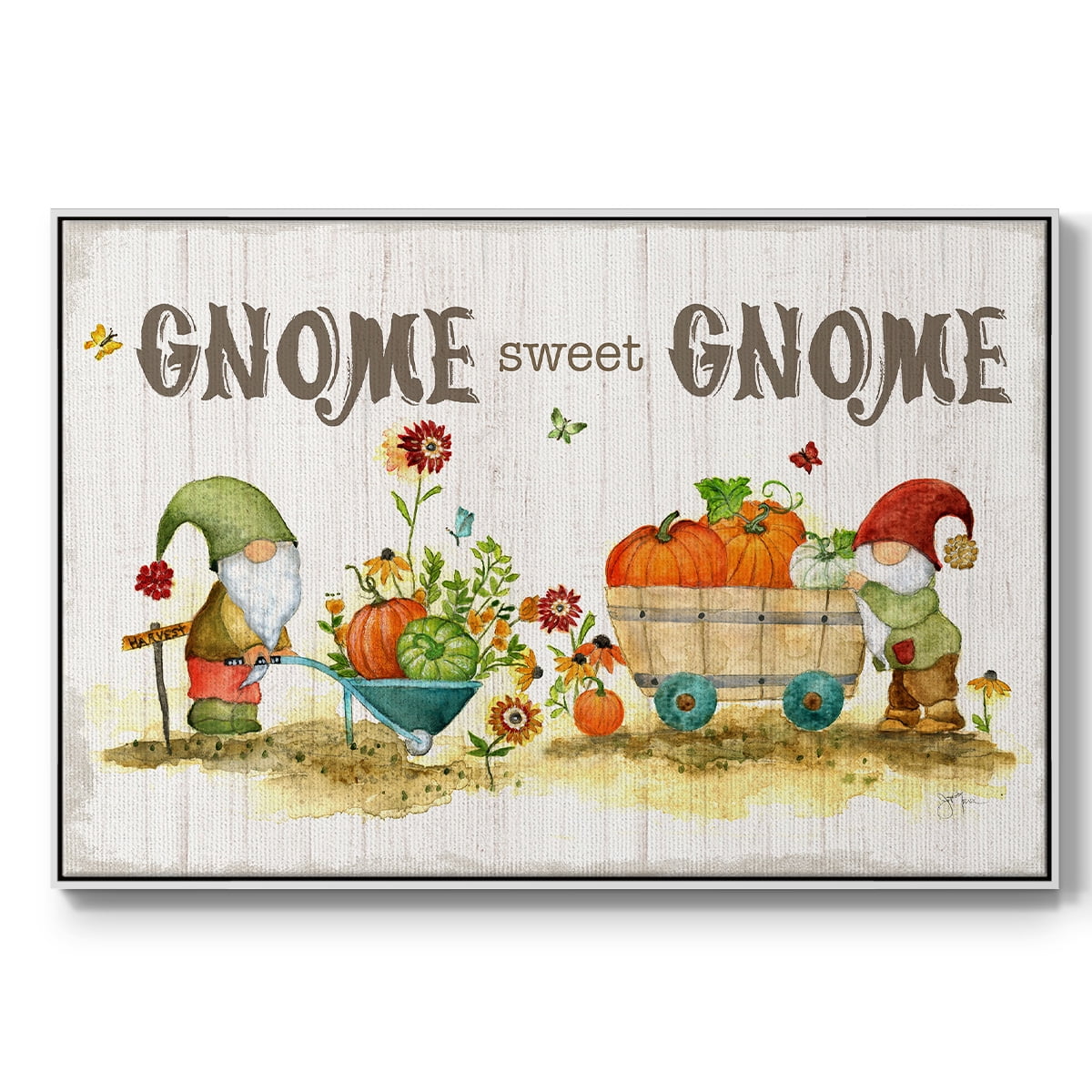 Gnome Sweet Gnome - Framed Gallery Wrapped Holiday Canvas - 25 x 37 - White Frame