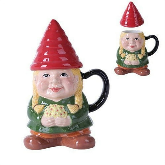 Gnome Sweet Lady Gnome Lidded Coffee Tea Mug Ceramic