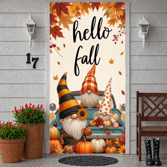 Gnome Theme Happy Fall Banner Autumn Leaves Decorative Background for Home Decor Seasonal Celebration Thanksgiving