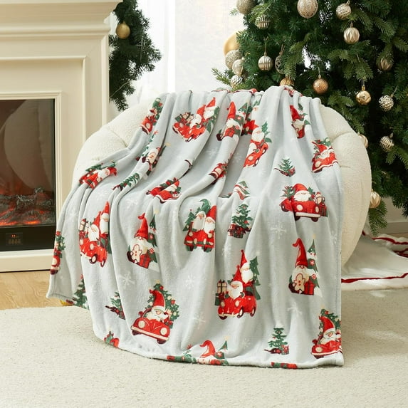 Gnome Throw Blanket Christmas Blanket Warm Plush Throw Blanket, Ultra Soft Cozy Throw Blanket for Couch, Sofa and Bed (Xmas Gnome in Truck, 50" x 60")