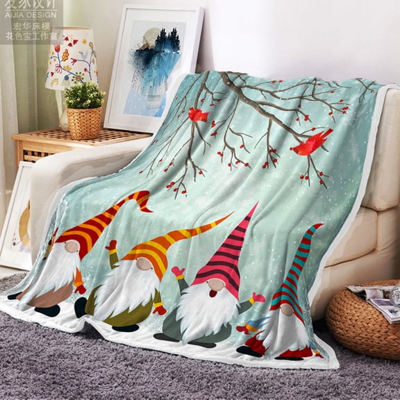 Gnome Throw Blankets, Cute Plush Fleece Soft Blanket Colorful Cartoon Bed Blanket Cozy for Kids Adult 50X60 Inches