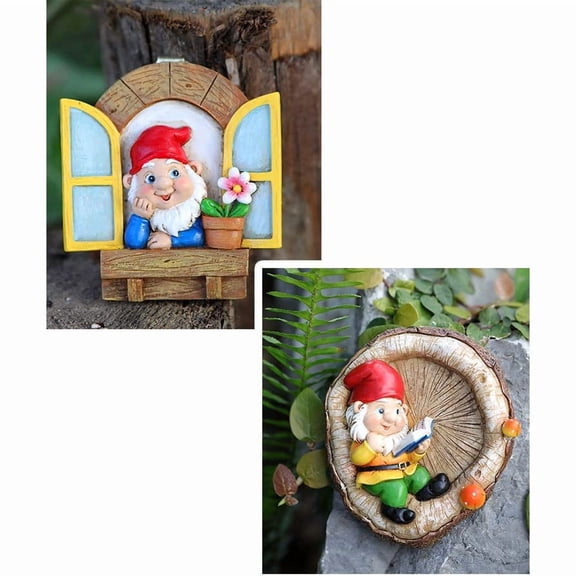 Gnome Tree Hugger, Miniature Fairy Elf Open The Window Garden Gnome Statue Yard Art Garden Peeker for Tree, Outdoor Whimsical Tree Sculpture Decorations
