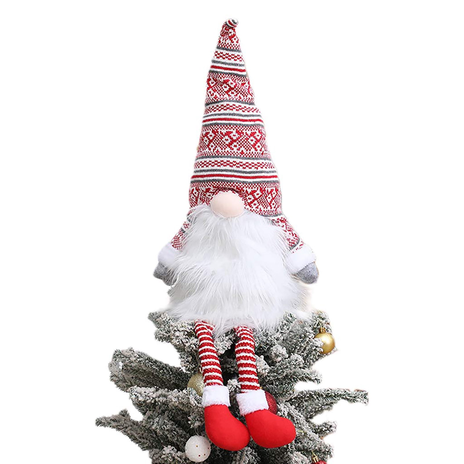 Large 22-Inch Tomte Gnome Christmas Tree Topper - Plush, With High Hat And Legs, Holiday Decor