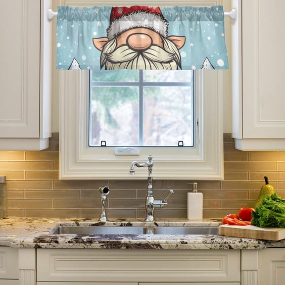 Gnome Trees Snow Curtain Valances Farmhouse Design Window Treatment Decor Blackout Rod Pocket for Windows Living Room Kitchen 54" x 18"