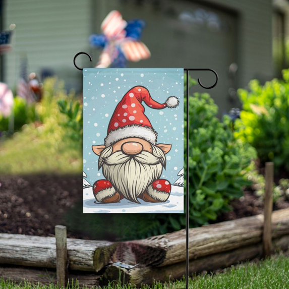 Gnome Trees Snow Garden Flag Double Sided Outdoor Banners for Courtyard Outdoor Lawn Farmhouse Holiday Decorations