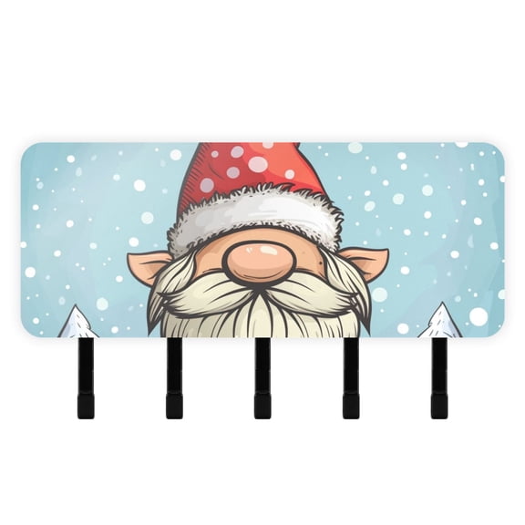 Gnome Trees Snow Mail Holder Organizer Wall Mount with Shelf Key Holder Key Rack with 5 Key Hooks for Wall Decorative