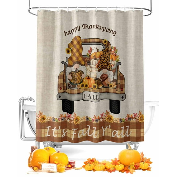 Gnome Truck Shower Curtain Set ,Waterproof Fabric Shower Curtains It's Fall Y'all Happy Thanksgiving Pumpkin Vintage Shower Curtains for Bathroom,Bathroom Decor 72"x72"