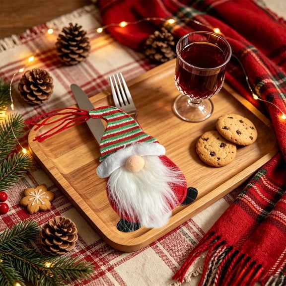 Gnome Utensil Holder Felt Christmas Silverware Pocket for Forks & Spoons Holiday Table Decor, 1 Pack