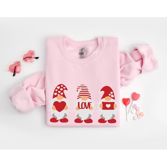Gnome Valentines Day Sweatshirt: Usa Printed Cotton-Blend Fleece, Sweatshirt Size S-5Xl