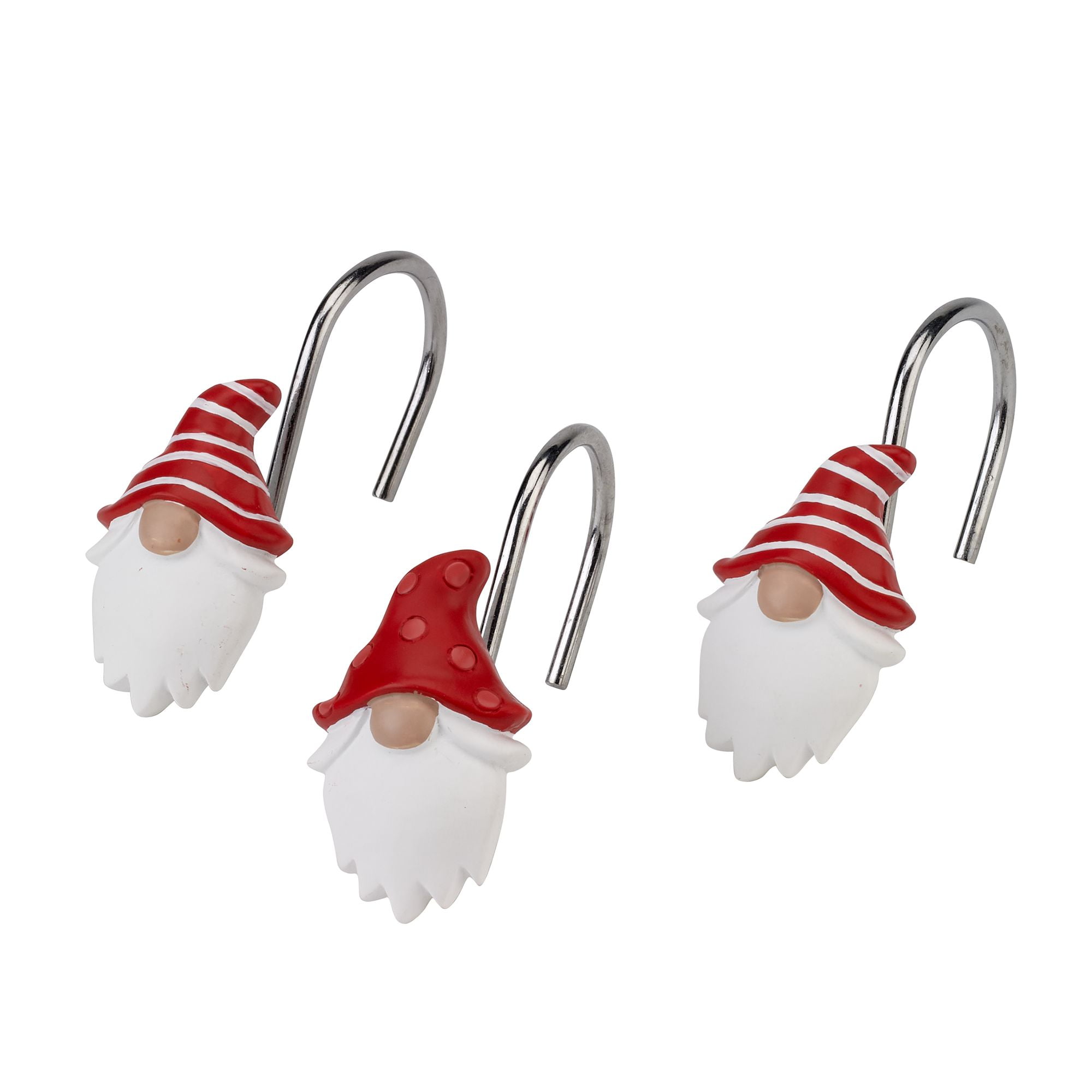 Festive Gnome Red and White Resin Shower Hooks Set