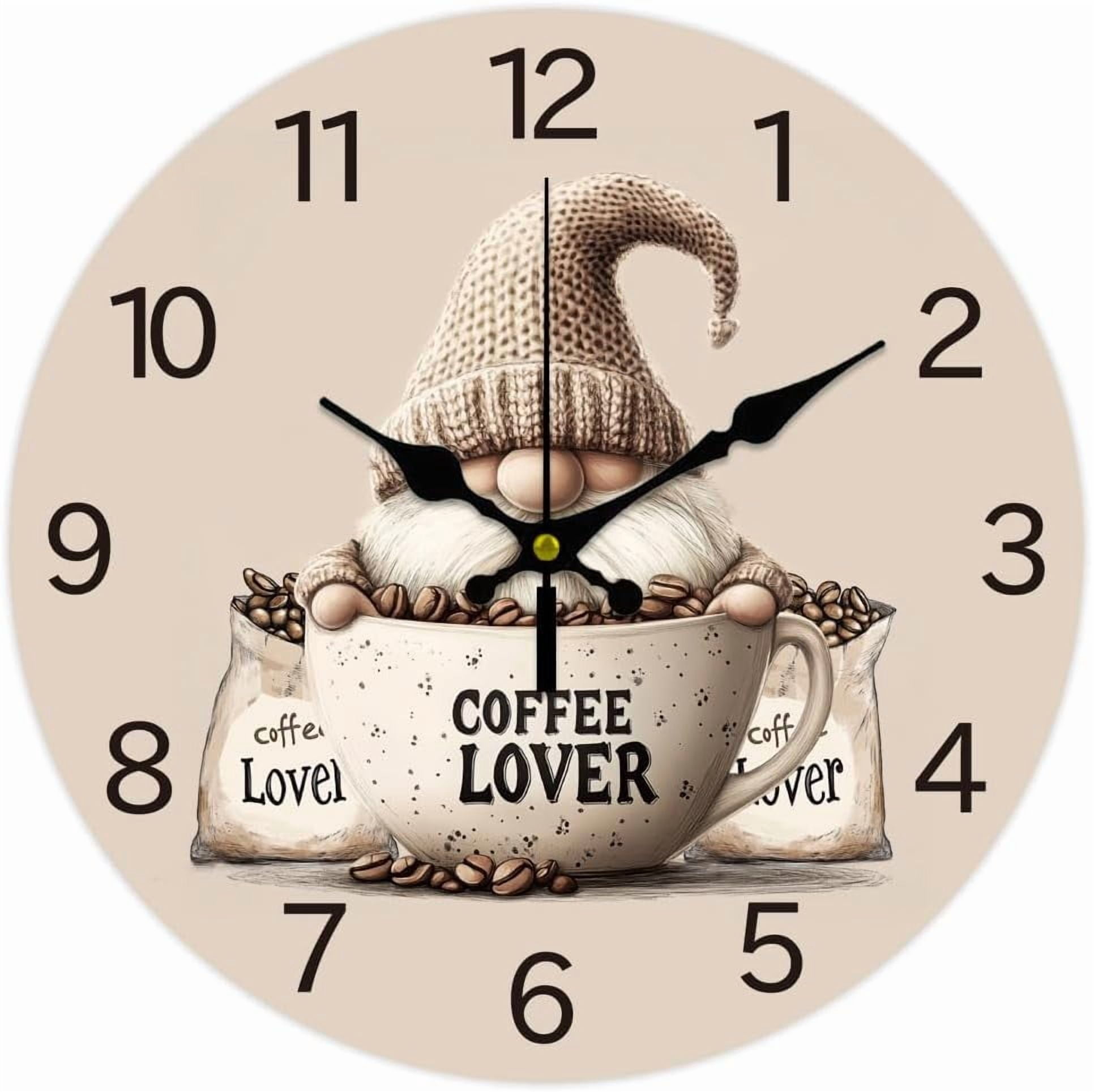 Gnome Wall Clock 12 Inch Battery Operated Wall Clocks Coffee Beans Non ...