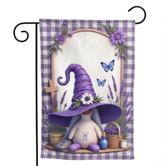 Gnome Welcome Polyester Garden Flag 12.5x18 Inch - Double Sided Burlap Outdoor Lawn Decor