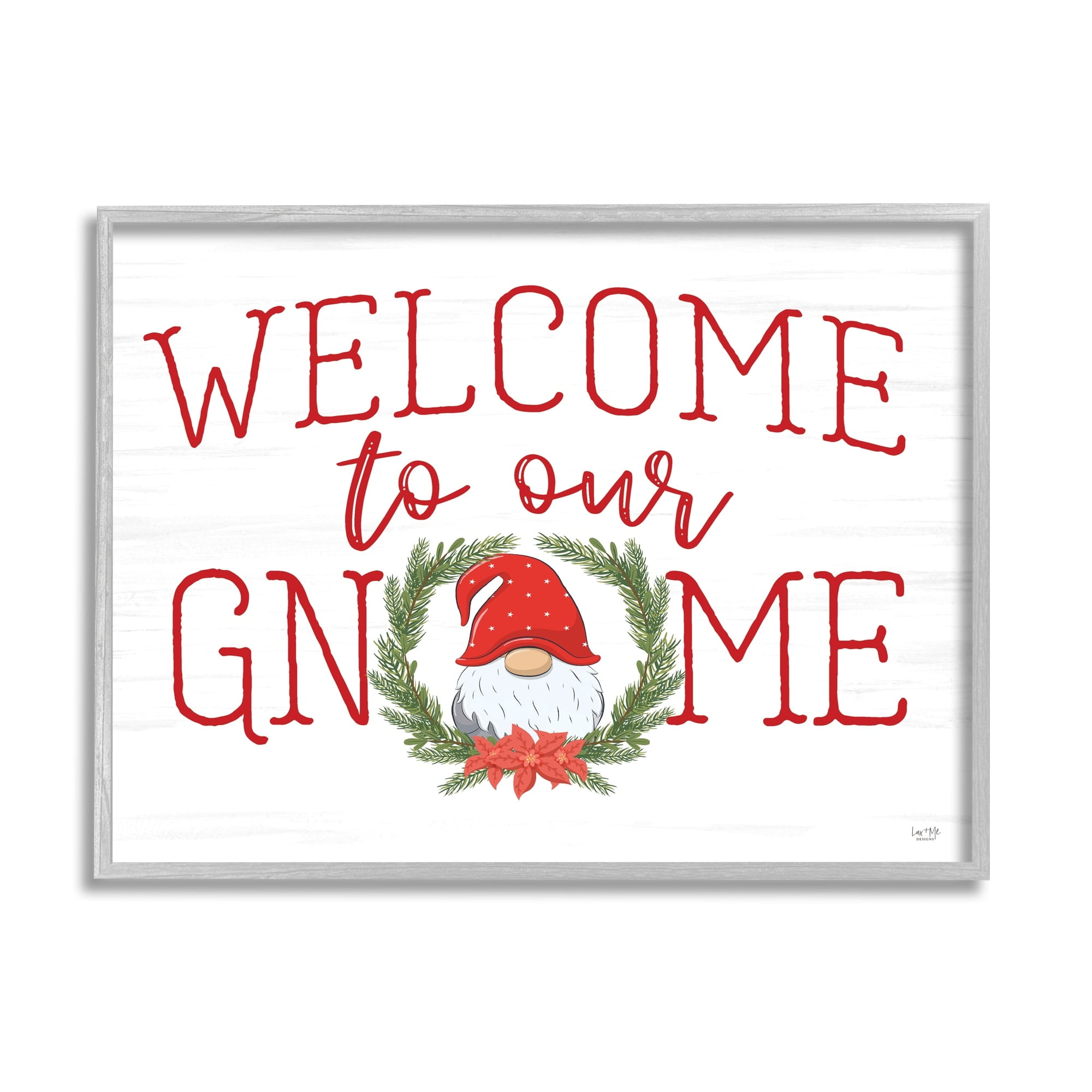 Gnome Welcome Sign Cottage Laurel Grainy Pattern Holiday Graphic Art Framed Art Print Wall Art