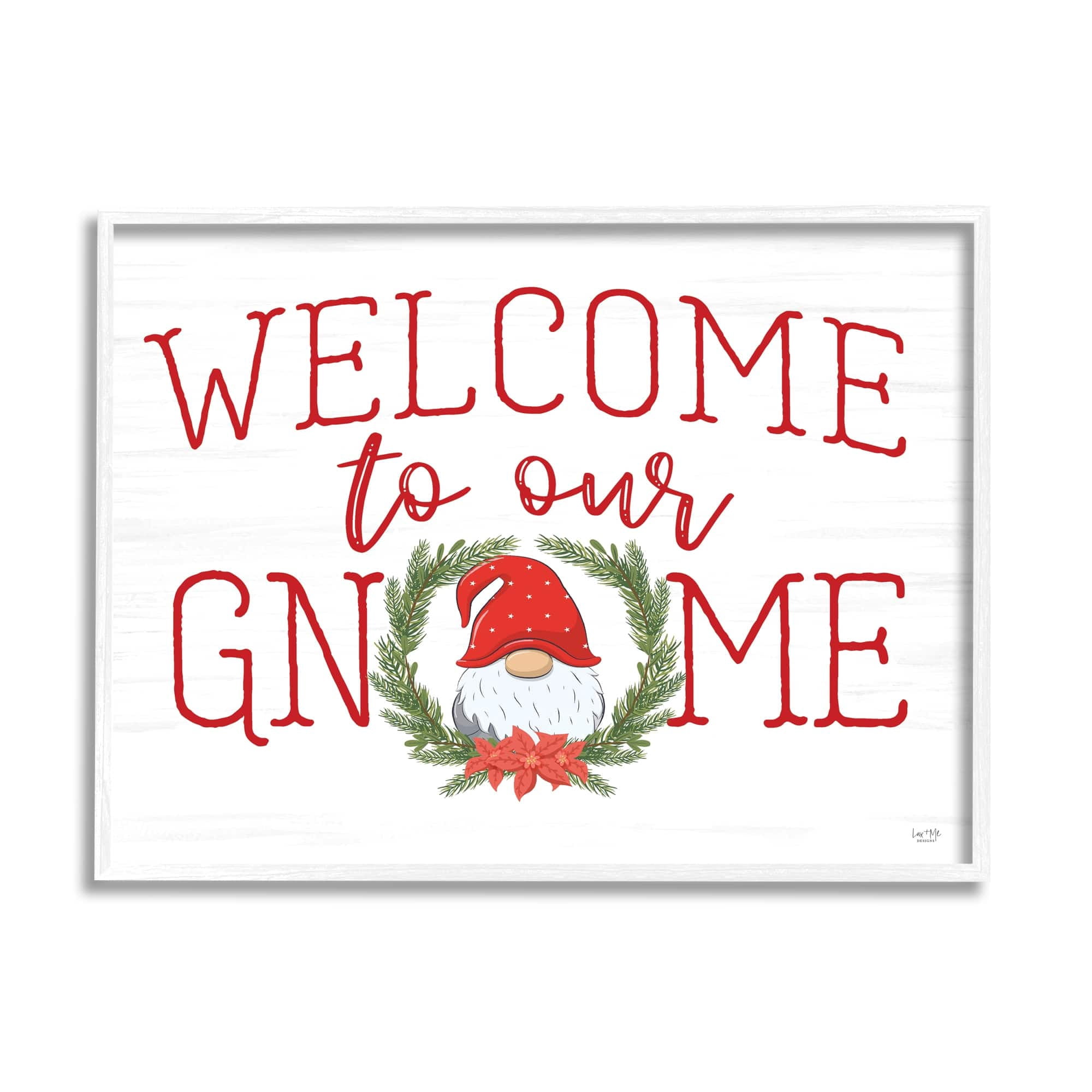 Gnome Welcome Sign Cottage Laurel Grainy Pattern Holiday Graphic Art Framed Art Print Wall Art