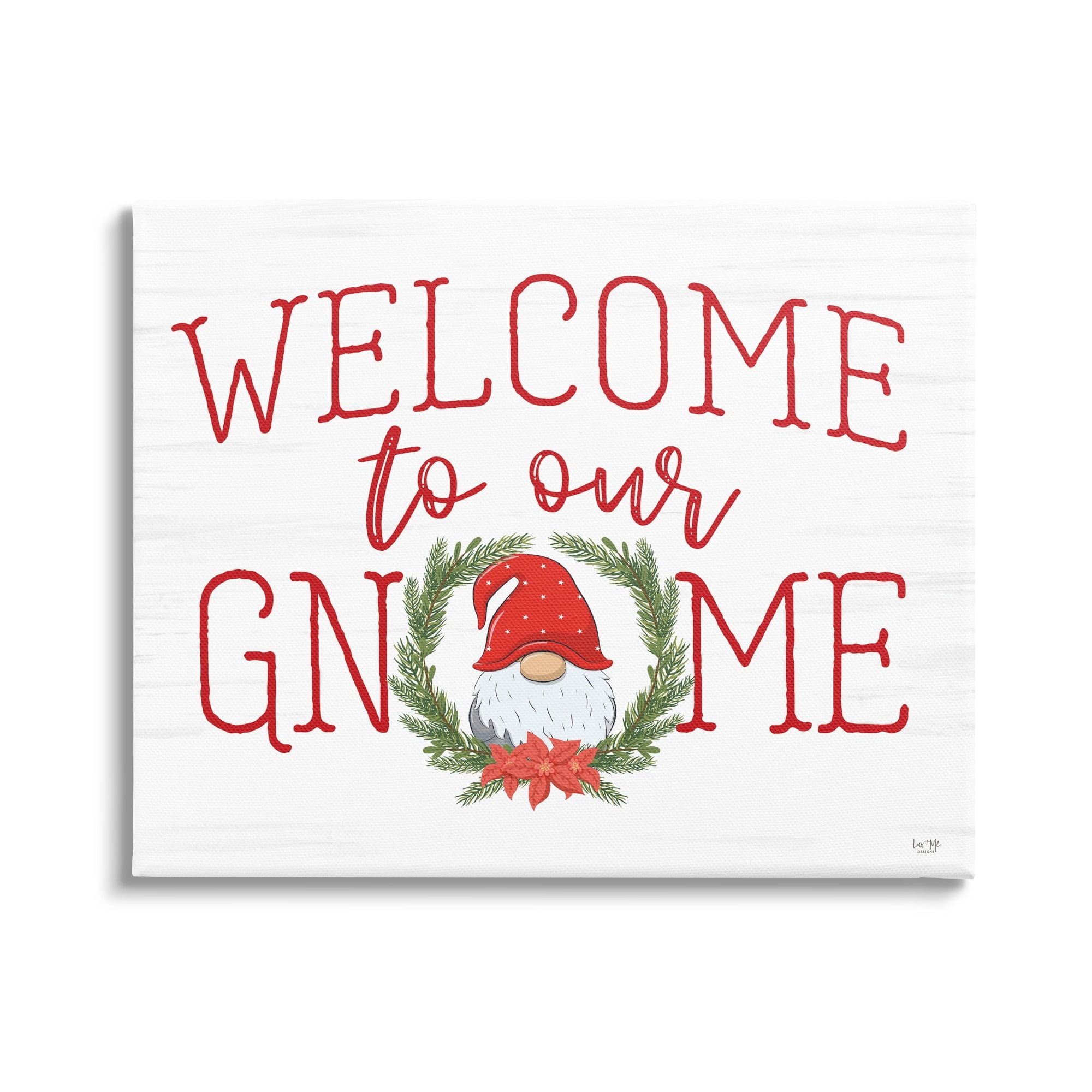 Gnome Welcome Sign Cottage Laurel Grainy Pattern Holiday Graphic Art Gallery-Wrapped Canvas Print Wall Art