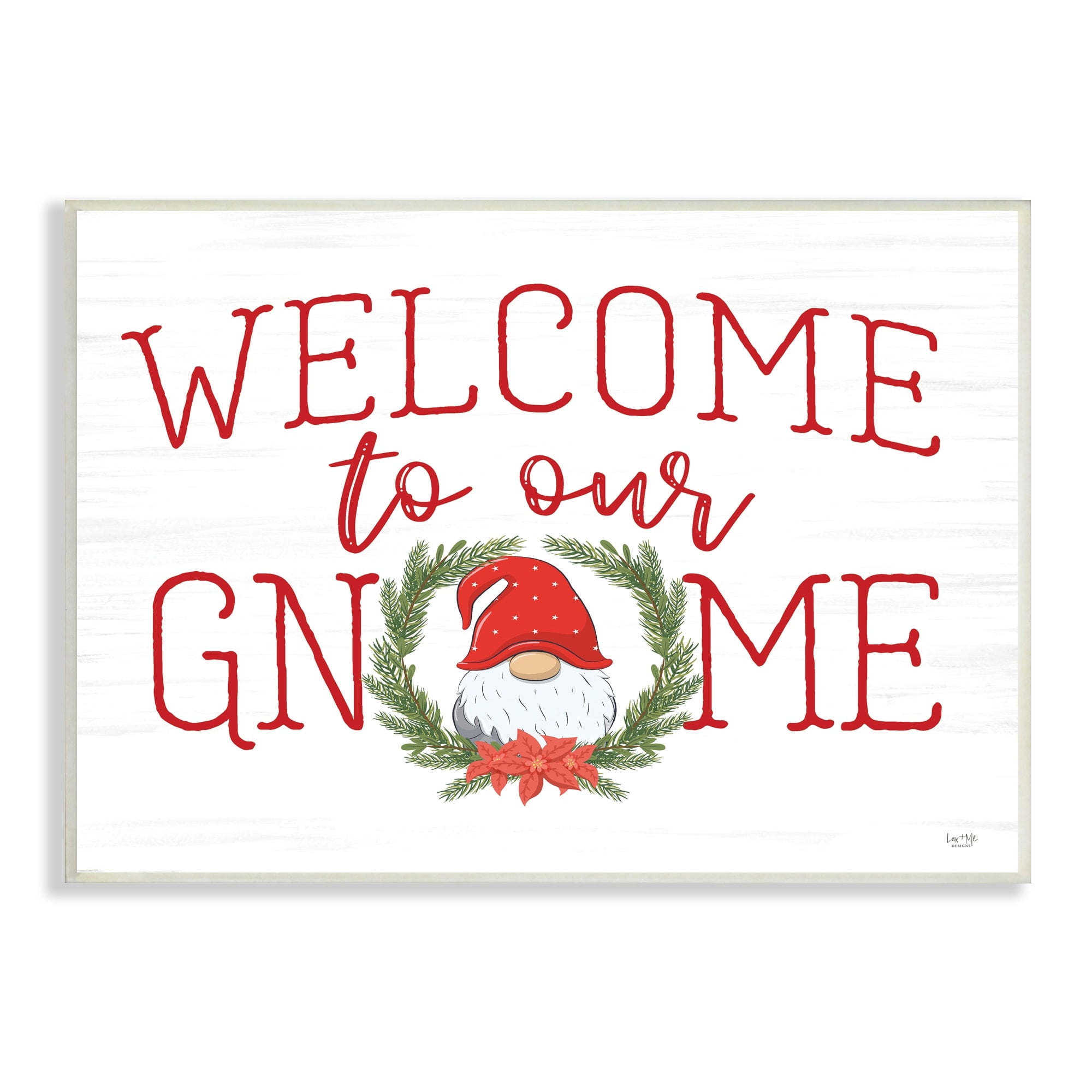 Gnome Welcome Sign Cottage Laurel Grainy Pattern Holiday Graphic Art Unframed Art Print Wall Art
