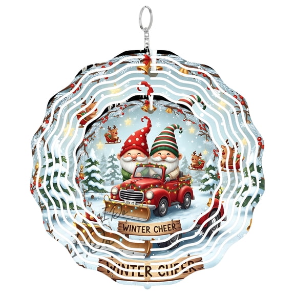Gnome Winter Cheer 3D Wind Spinner Kinetic Christmas Hanging Yard Garden Decor