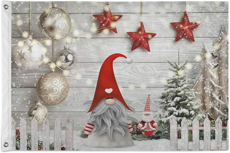 Hello Winter Blue Plaid Gnome Christmas Garden Flag