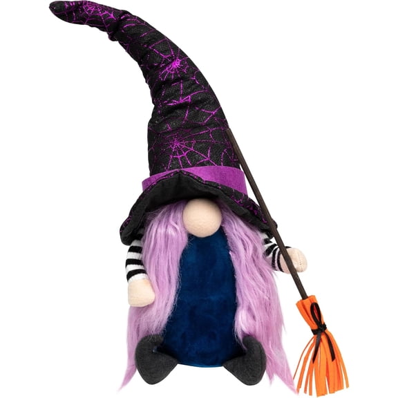 Gnome Witch with Broom and Pointy Hat Halloween Figure - 14"
