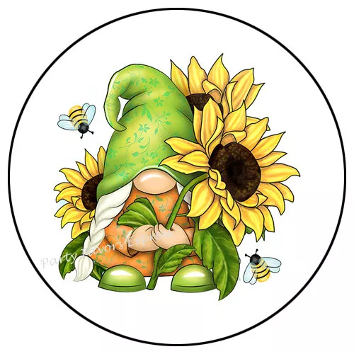 Gnome On Log With Sunflowers Decal - 3" Adorable Vinyl Sticker For Tumblers, Laptops & More