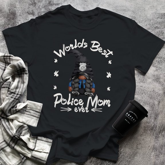 Gnome Worlds Best Police Mom For Proud African American Mom, Medium, Black