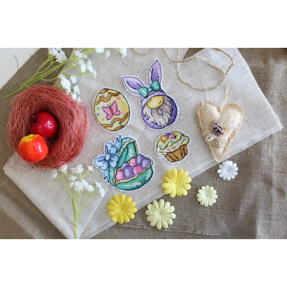 Gnome and Cradle. Magnets SR-585 Plastic Canvas Counted Cross Stitch Kit