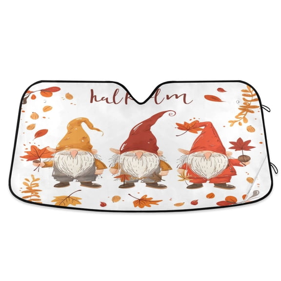 Gnome and Fall Leaf Car Windshield Sun Shade Foldable Car Front Window Visor Heat and UV Protection 53x23.5