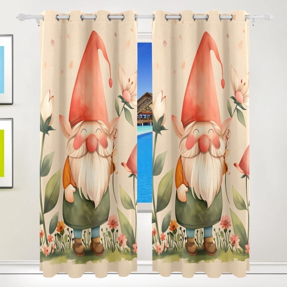 Gnome in Leaves Black Out Curtains 84 Inch Length for Bedroom Living Room Windows 2 Panels Set