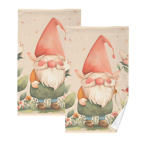 Gnome in Leaves Hand Towel Bath Towels Face Towels Cotton Absorbent for Home Hotel Spa Swimming Yoga Sports Decorative Towel Set of 2