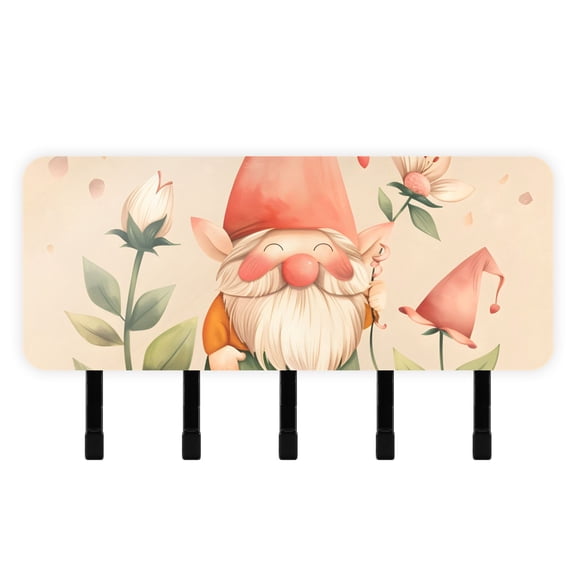 Gnome in Leaves Mail Holder Organizer Wall Mount with Shelf Key Holder Key Rack with 5 Key Hooks for Wall Decorative